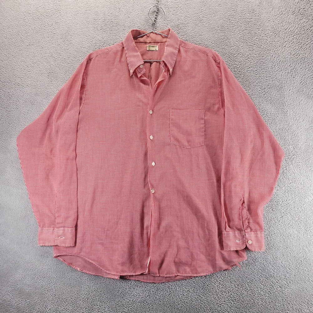VTG TownCraft Shirt Mens XL Red Gingham Button Down Long Sleeve 50s 60s